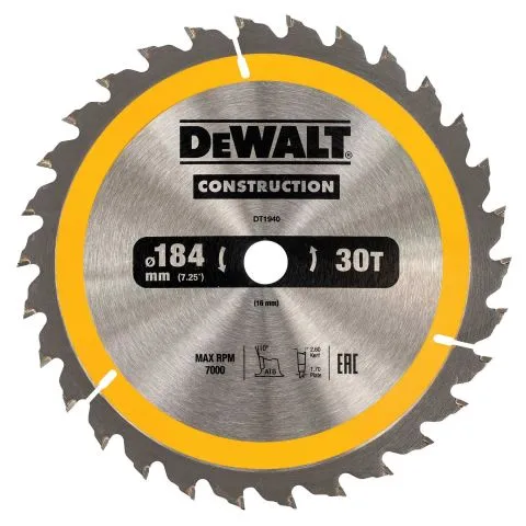 DT1940-QZ Dewalt Sågklinga 184 x 16 mm, 30T Fynd